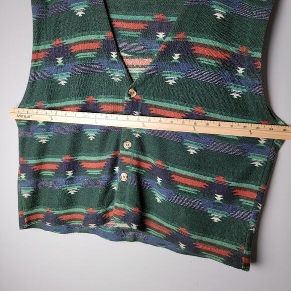 VTG Santana Vest Size Large Green Aztec Print Button Front Western Boho - Picture 7 of 12